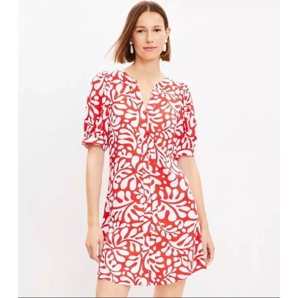 LOFT Women's‎ Rio Red White Floral Balloon
Sleeve Button Swing Dress XXL